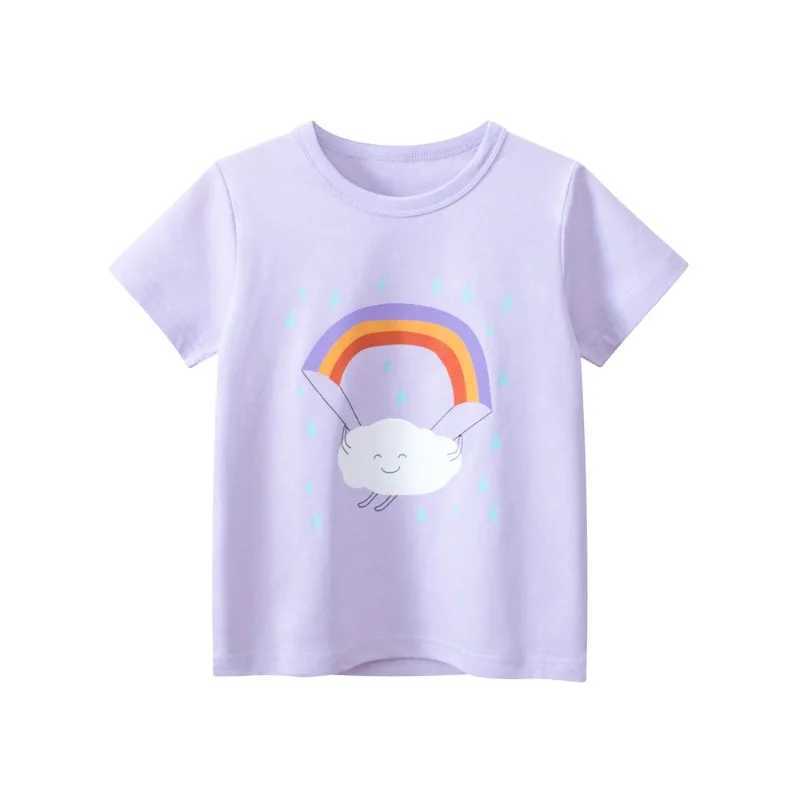 2025 Summer New Cartoon Rainbow T-Shirt for Girls Childrens Clothing Cute Short Sleeve Cotton Top Tees Kids Outfit 2-10YT250306