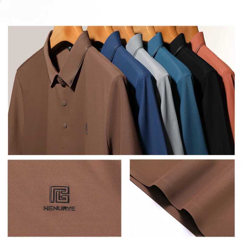 Grey mens cool shirt business casual polo shirt 2024 summer new seamless T-shirt fashionable and popular lapel short sleeved shirt X250306