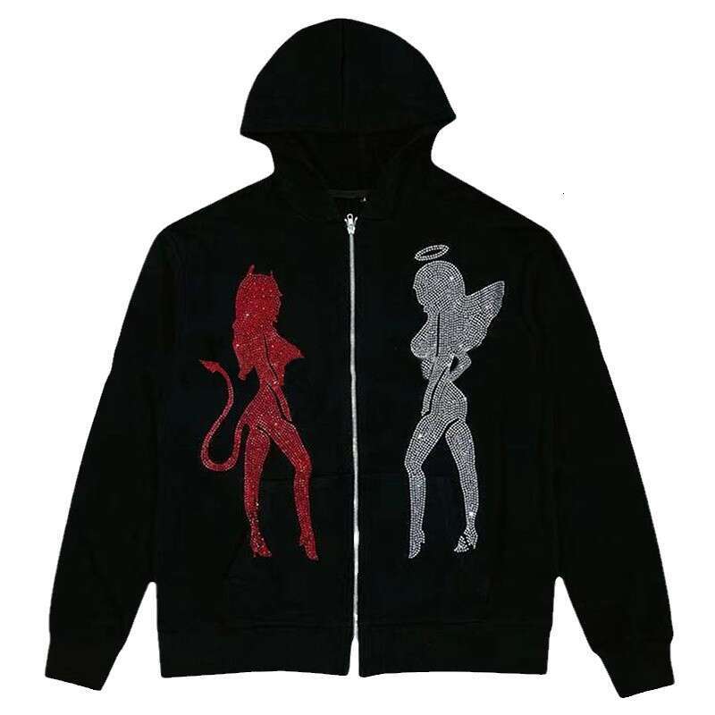 Angel hot stamping new zipper jacket for men and women loose oversized couple cardigan sweatshirt gift for man