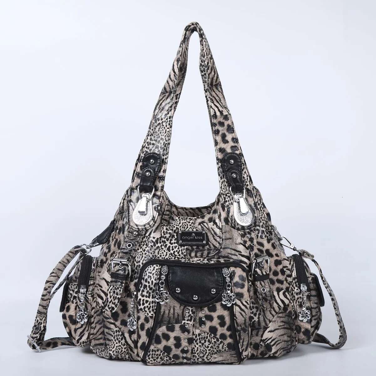 Angelkiss Women Fashion Handbags Large Bags PU Leopard Handbag Female Satchel Big-Capacity Shoulder Purse Bag Bolsa