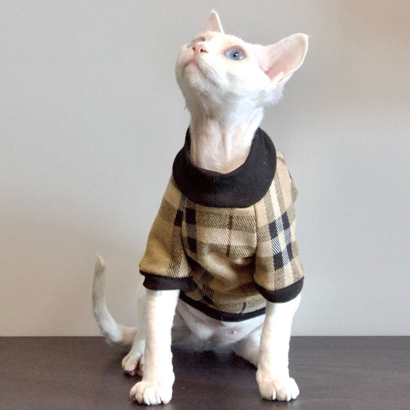 Hairless Cat Clothes Pet Warm Clothes for Sphynx, Devon, Cornish Cat Warm Shirt Apparel for Cats Pet Onesies Checkered Cotton Shirt for Cats Kitten