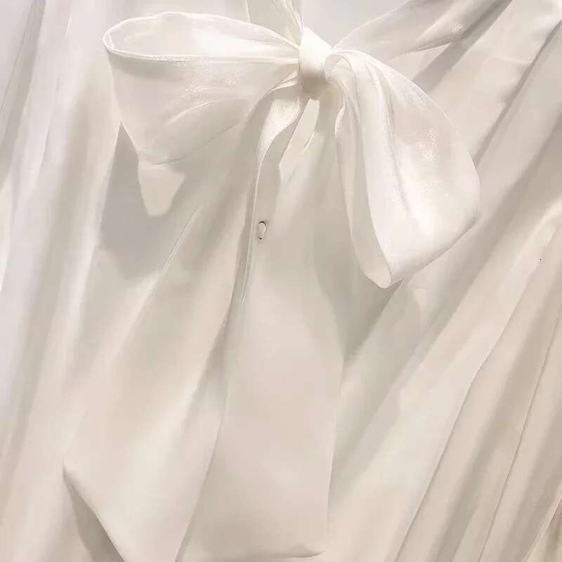 Chiffon Long Sleeve Ribbon Elegant Blouse For Women Korean Fashion Shirts And Blouses 2024 Autumn Women's Clothing