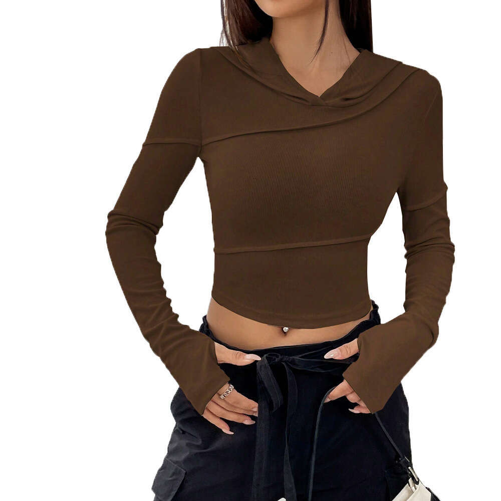 Street Trendy V-Neck Hoodie Autumn And Winter, Tailored Bottom, Hooded Top For Women KLMY