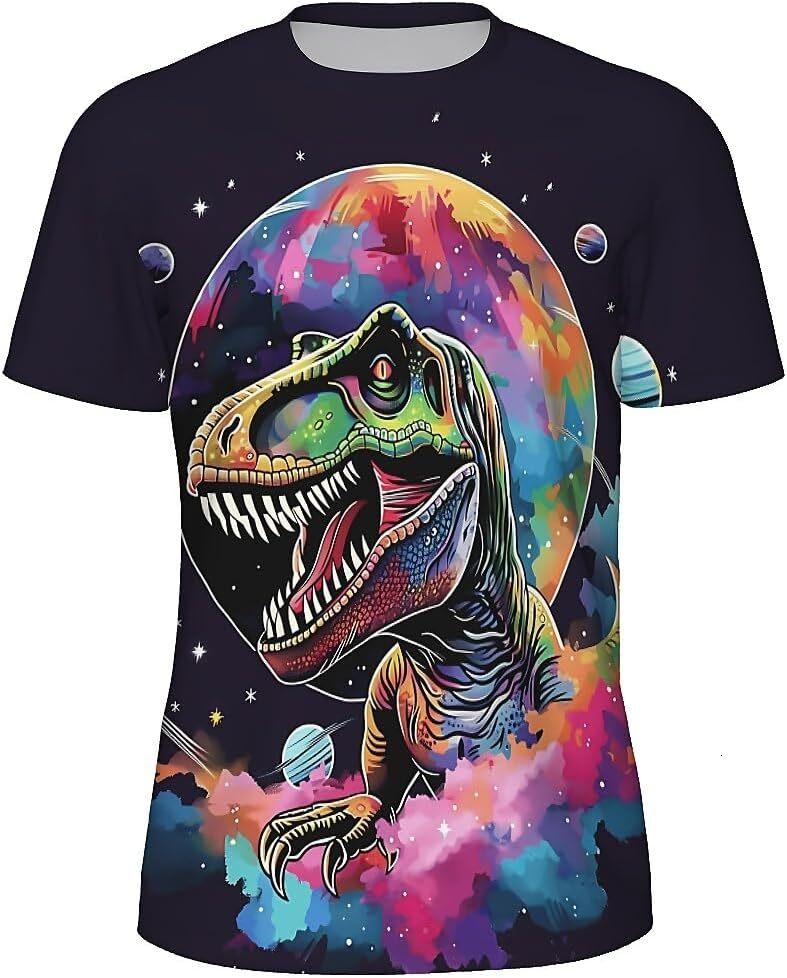 Mens T shirt Men's Novelty T-Shirts Graphic 3D Print Summer Short Sleeve T-Shirt Colorful Space Dinosaur tee Casual tops summer clothes