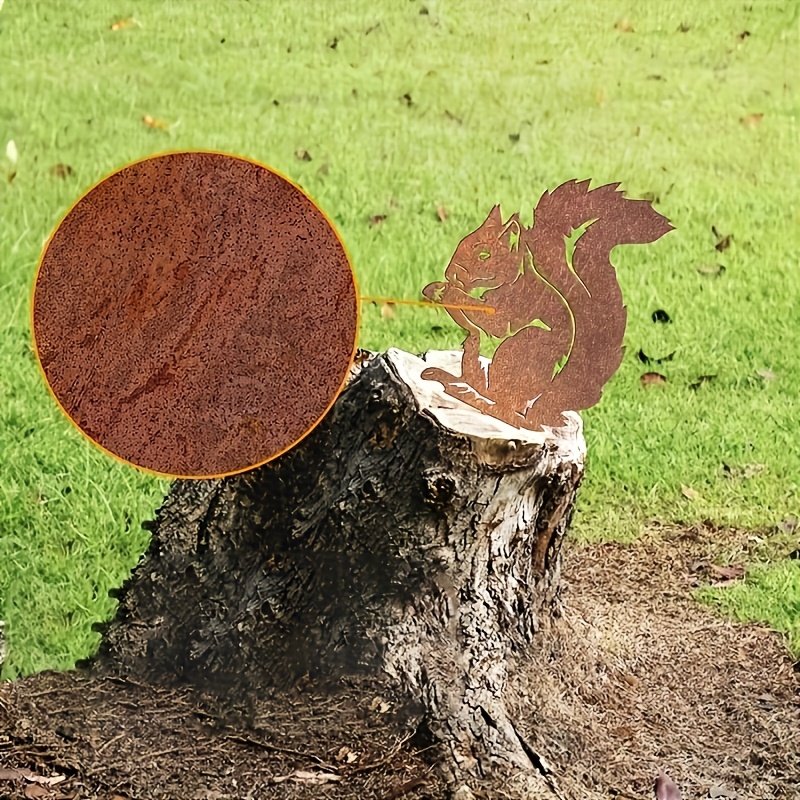 1 Piece Rustic Metal Squirrel Statue One Piece Rust Over Time Nature Inspired Crafts Garden Decorative Ground Plugs Metal Garden Ground Plugs