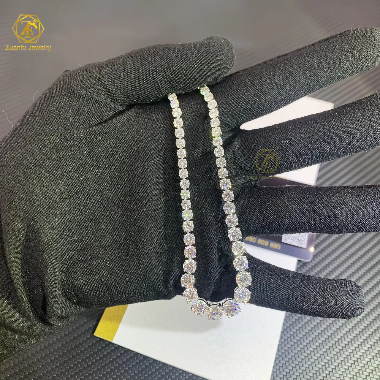 Wuzhou Manufacturer D VVS 2.9mm-6.5mm Moissanite Tennis Chain 18K White Gold Jewelry Moissanite Tennis Chain