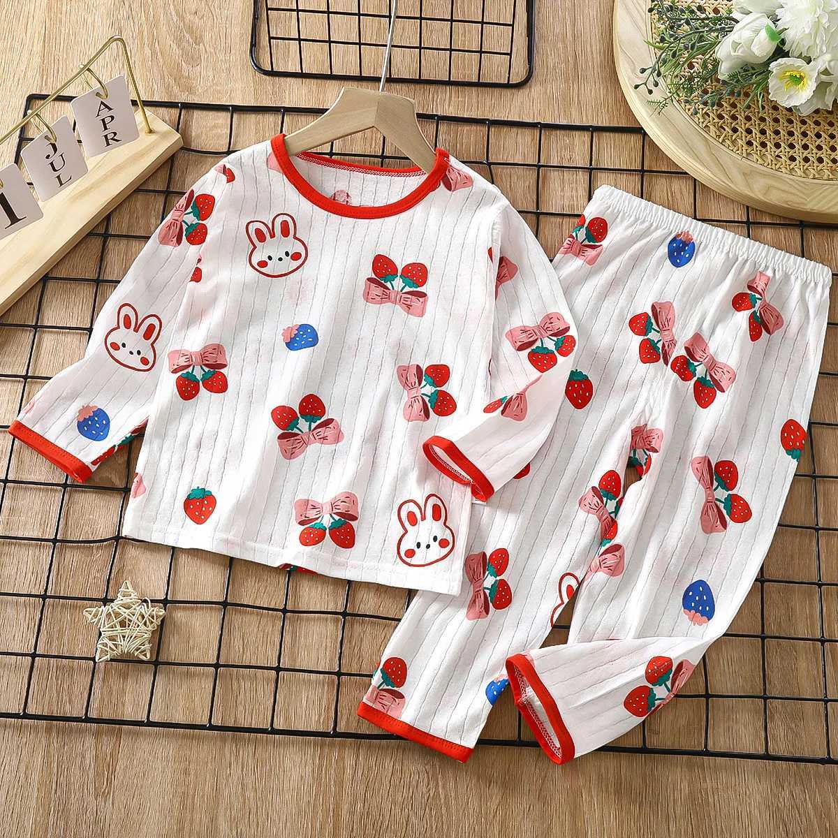 2024 New Summer Children Clothing Baby Home Clothes Set Long Sleeved Boys Girls Pajamas Thin Section Kids Pajamas Clothes M250306