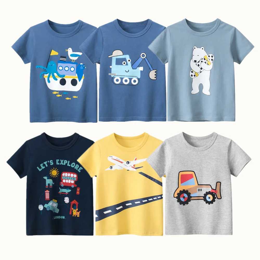 2023 Children Cartoon Short T-Shirts Clothes for Boy 100% Cotton Short Sleeve Car Bear Plane Kids Casual Sport Top TeesT250306