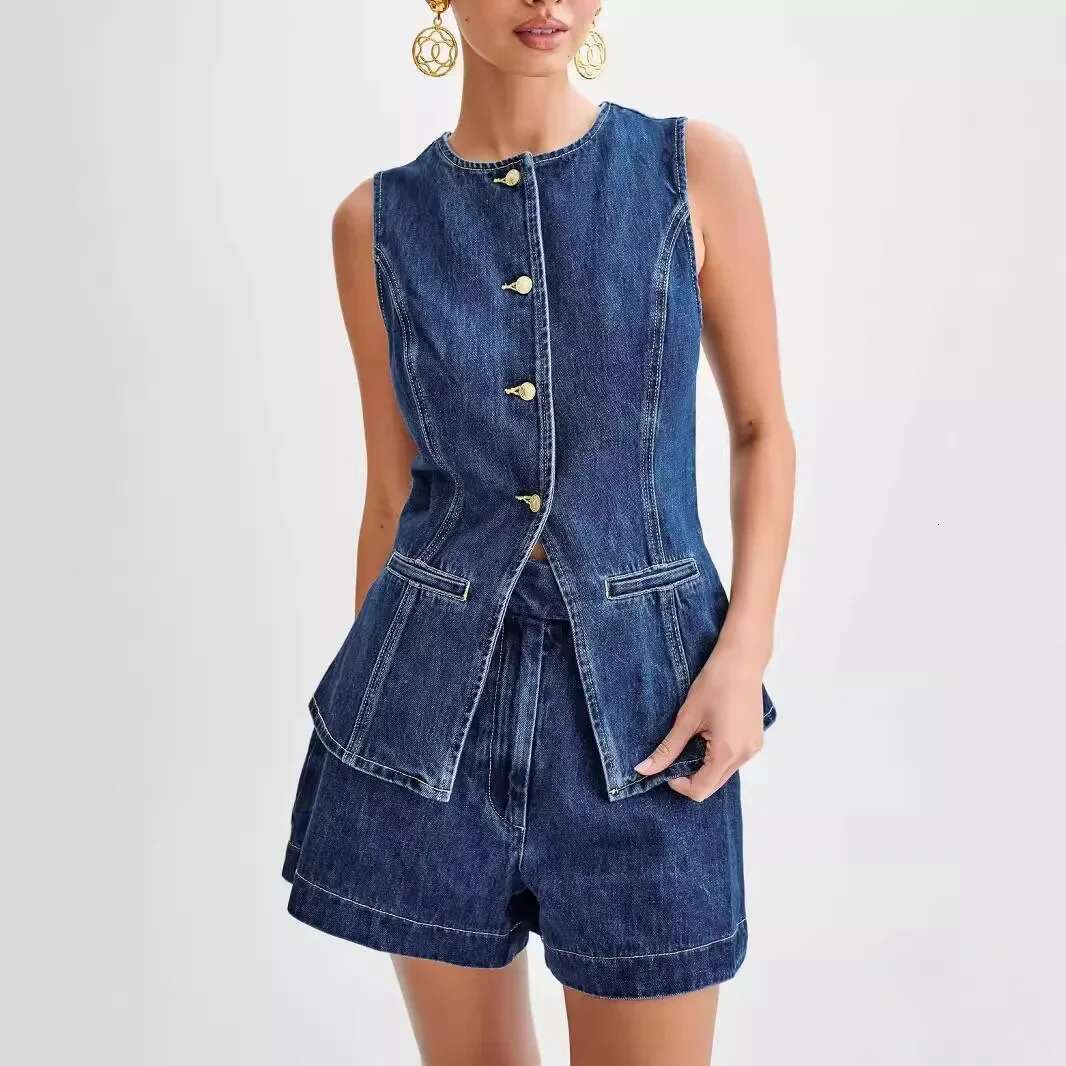 2024 Fashionable Casual High-Waisted Denim Skirt Set Women's Clothing Cross-Border Spring Summer Sleeveless