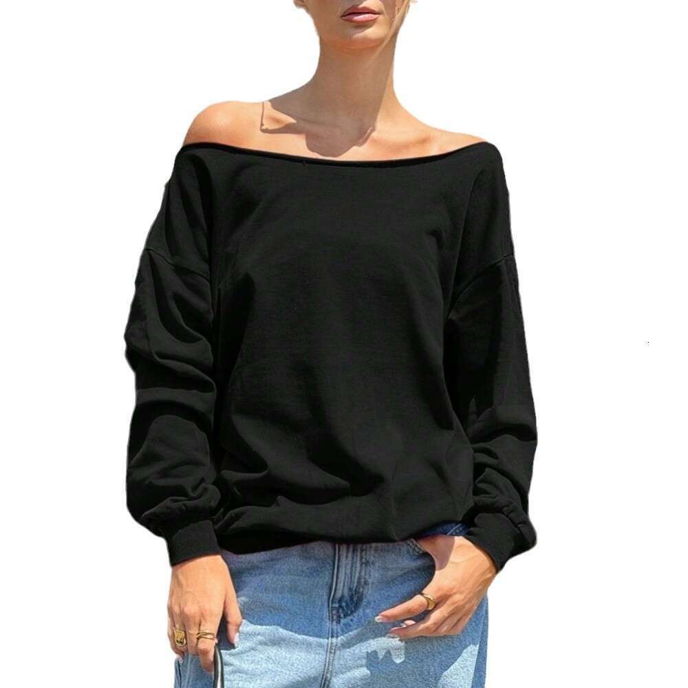 Women's Sexy One Shoulder T-Shirt Autumn Winter New Loose And Slimming Top KLMY