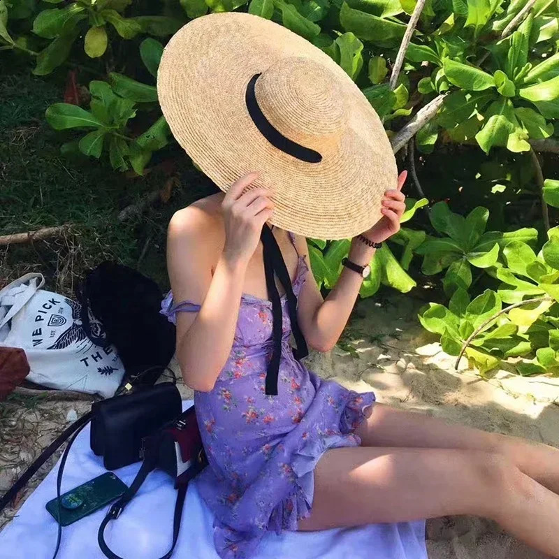 Wide Brim Straw Hat for Women Summer Woven SunHat Oversized Brim Beach Hat Holiday Children Summer Casual Sun Visor Caps 250303
