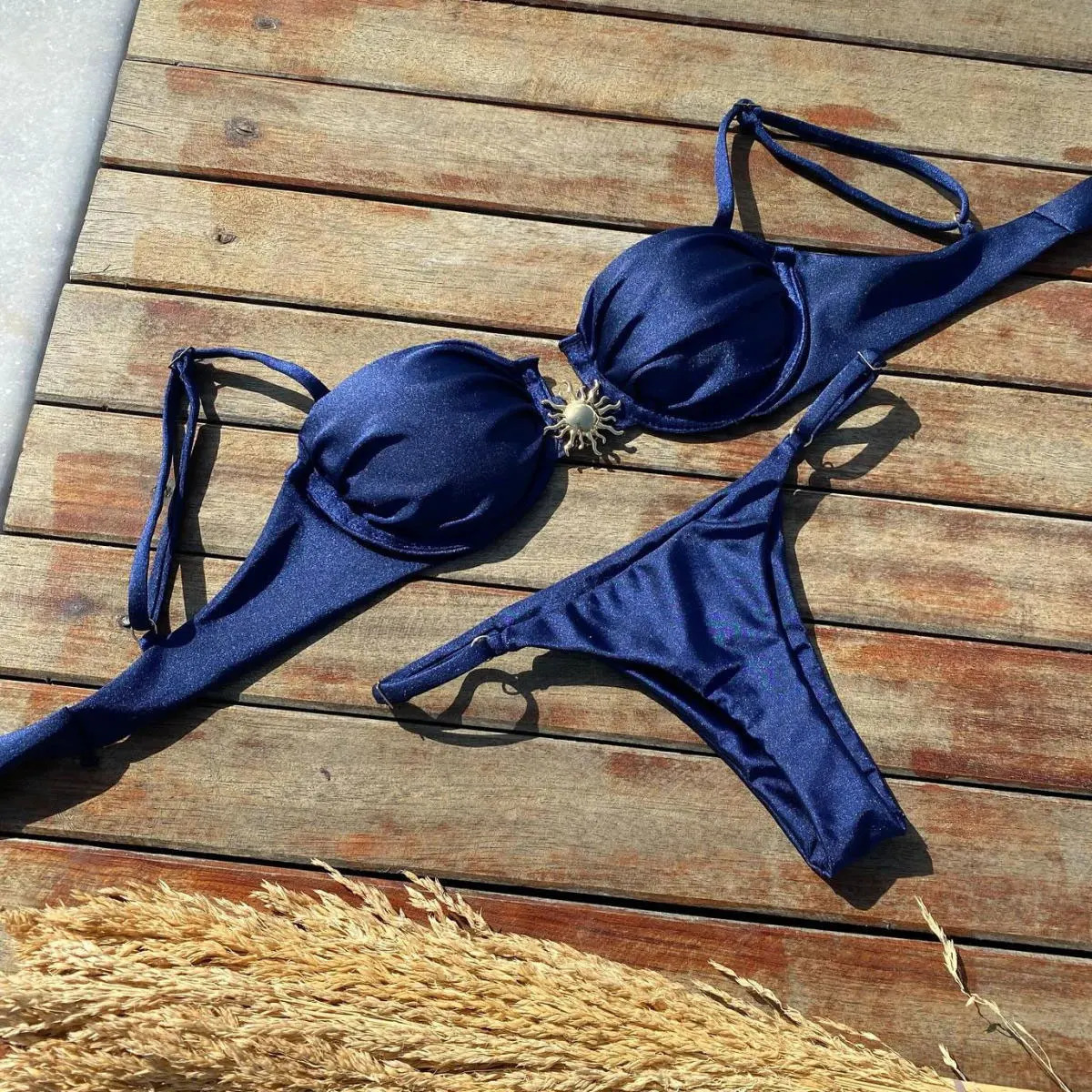 Sexy swimsuit bandage bikini womens solid shimmer long leg twopiece underwear beach wear Bandeau Biquini 250306