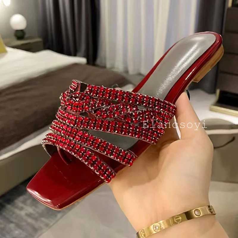 2025 Summer Shining Rhine Decorative Sliding Block Warms Outdoor Fi Sandals Square Toe Smooth Block Shoulder Casual Beach Shoes Y250306