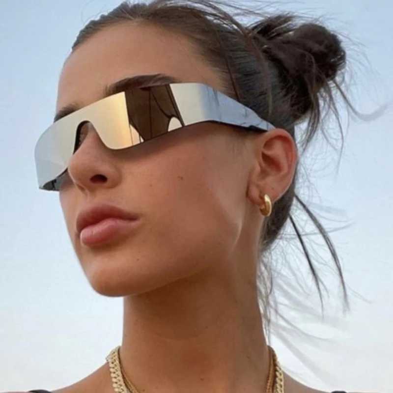 Future One Piece Y2K Rimless Sunglasses Women Retro Sun Glasses Mirror Punk Eyewear Vintage Steampunk Party EyeglassesXJ250306