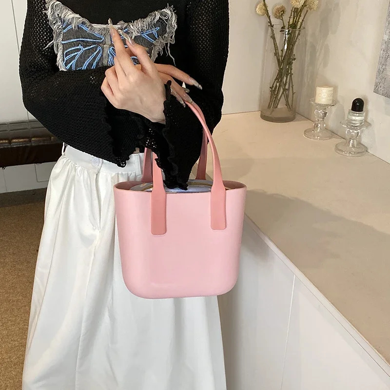 Women Portable Basket Bag Contrast Color Outdoor Shopping Bag Fashion Top Handle Bag Female Handbag with Liner Purse 250306