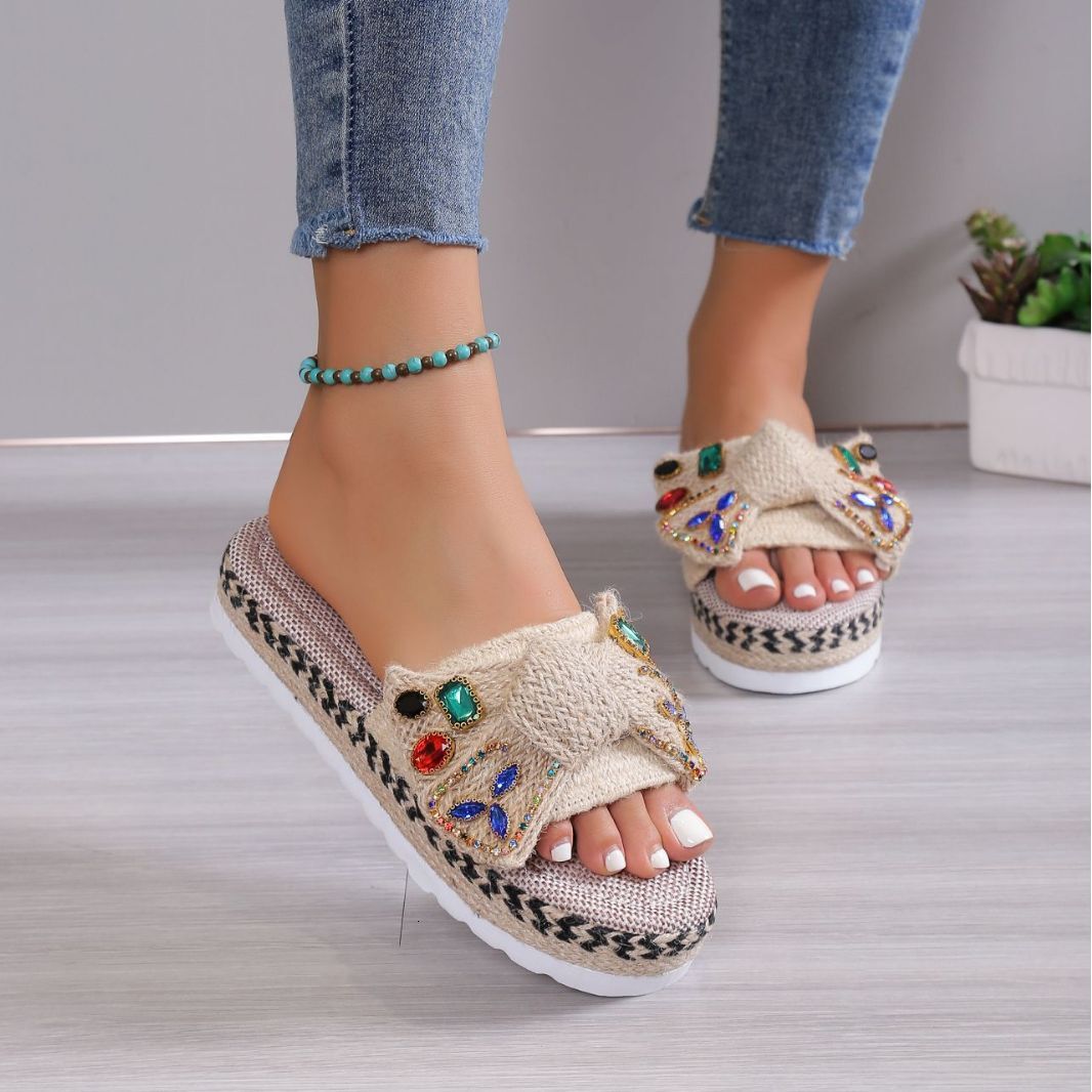 Summer New Thick Bottom 2025 Beach Style Large Size Ins Bow Women's Cool Sandals ddmykukumalu