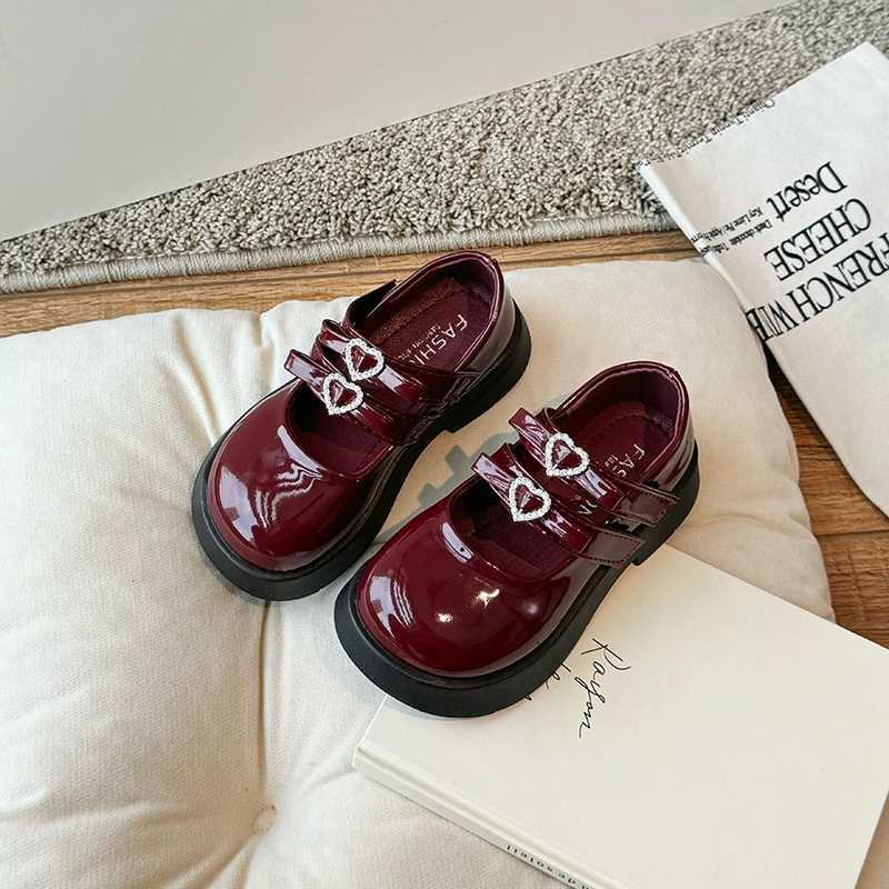 Children Leather Shoes for Spring Wine Red Black Elegant Girls Mary Janes Chunky Hook-loop Beautiful Comfy Kids Shoe 26-36T250306