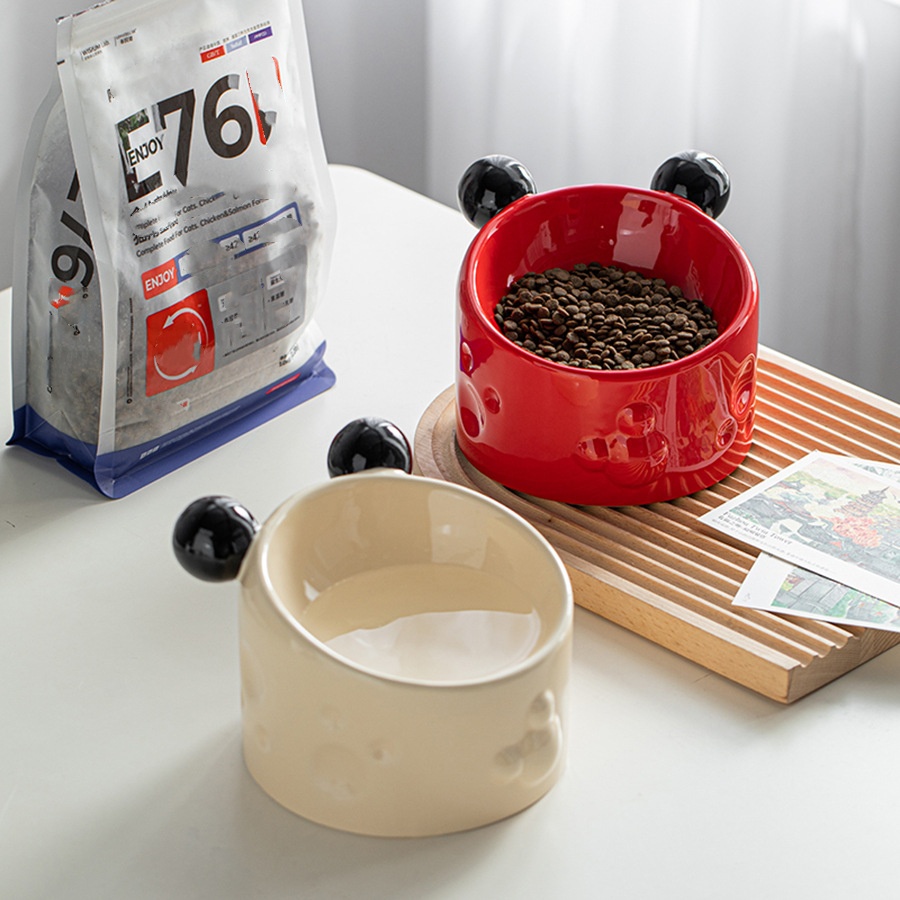 14 CM/5.5 Inch Extra Wide Ceramic Raised Cat Bowls, Porcelain Tilted Elevated Cat Food Water Bowl Dish, Stress Free Pet Feeder Bowls Dishes for Elder 