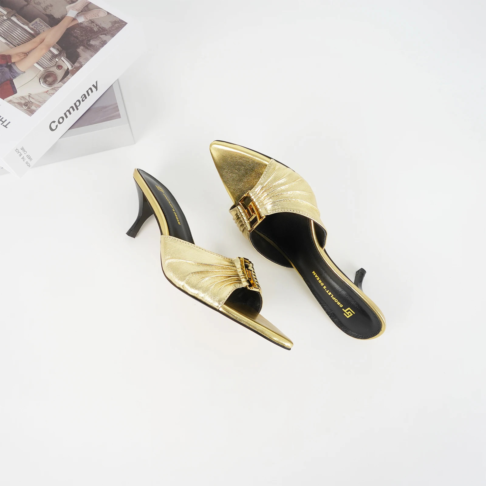 Ladies high heels plus size pointed toe exposed toe slim heel slippers luxurious leather party shoes summer style 250305