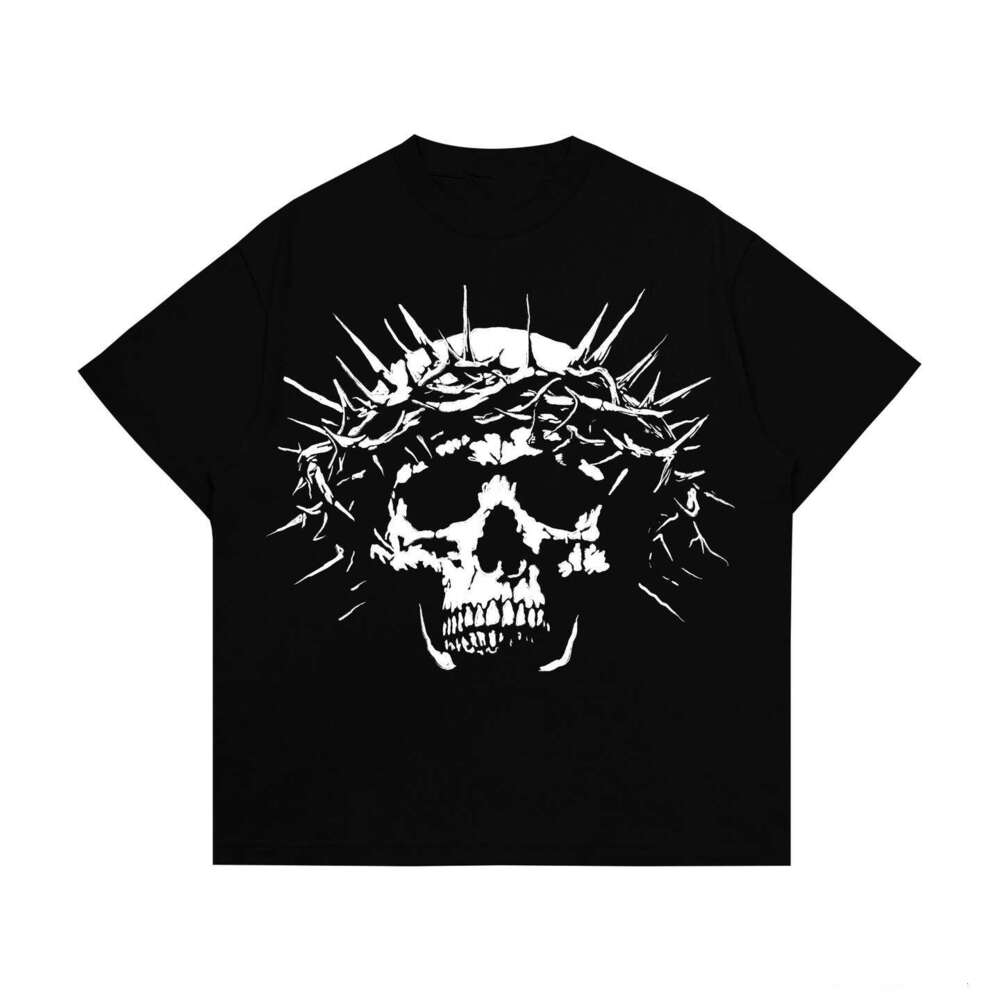Cotton American loose skull print T-shirt street hip-hop dark style short sleeved shirt
