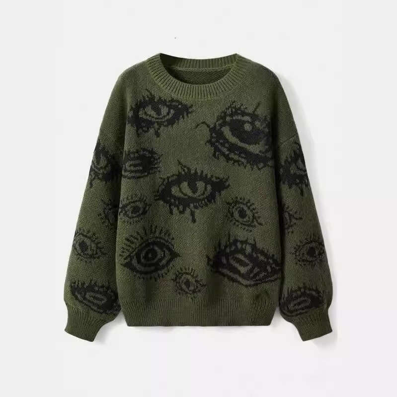 Personalized round neck long sleeved loose knitted sweater with jacquard pattern for winter warmth gift for man