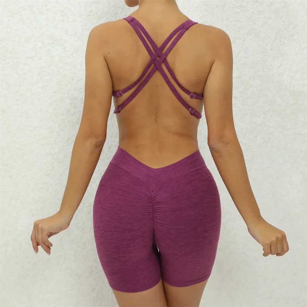 New Nylon Pad Women Set Rompers One Piece Jumpsuit Gym Exercise Sports Bra Romper Shorts Sportwear Active Suit W250306
