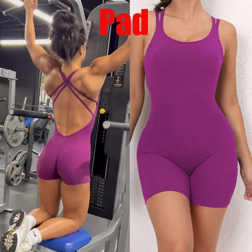 New Pad Lycra Active Wear Gym Yoga Set Fiess Scrunch Legging Women Workout Female Sports Outfit Suits Exercise Jumpsuit KLMY