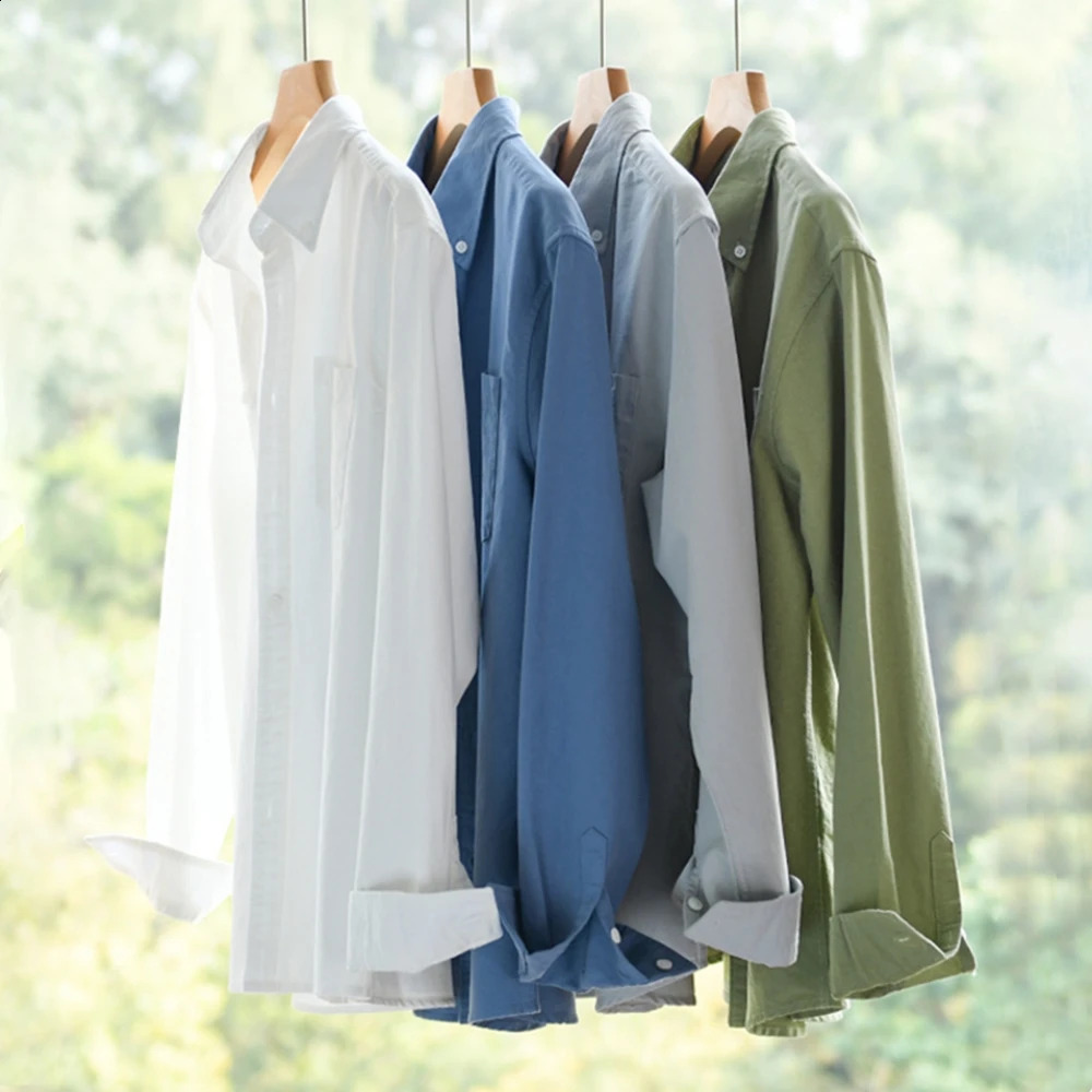 Spring cotton long sleeve shirts for men Solid regular white shirt Business Casual mens soft clothes Tops 250227