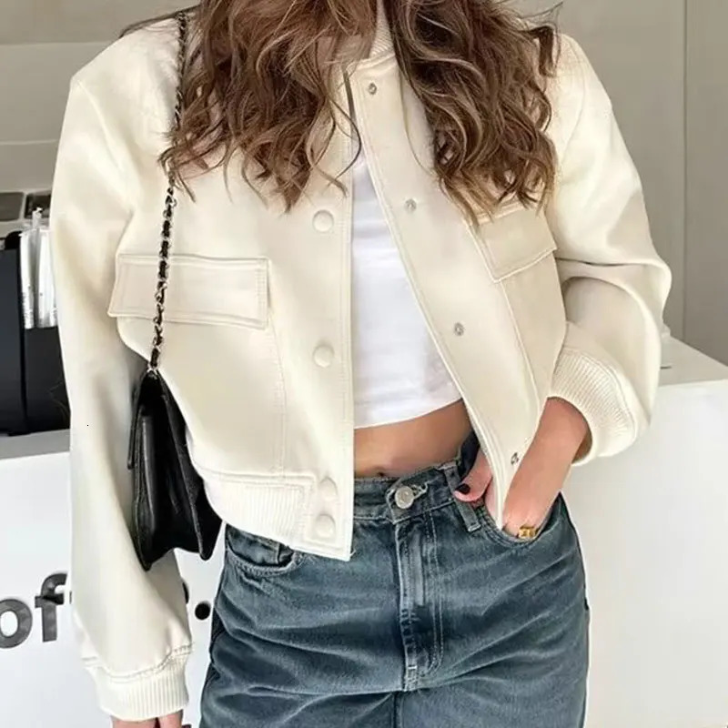 Solid color long sleeved womens bomber jacket fashionable zipper retro elegant loose basic 250306
