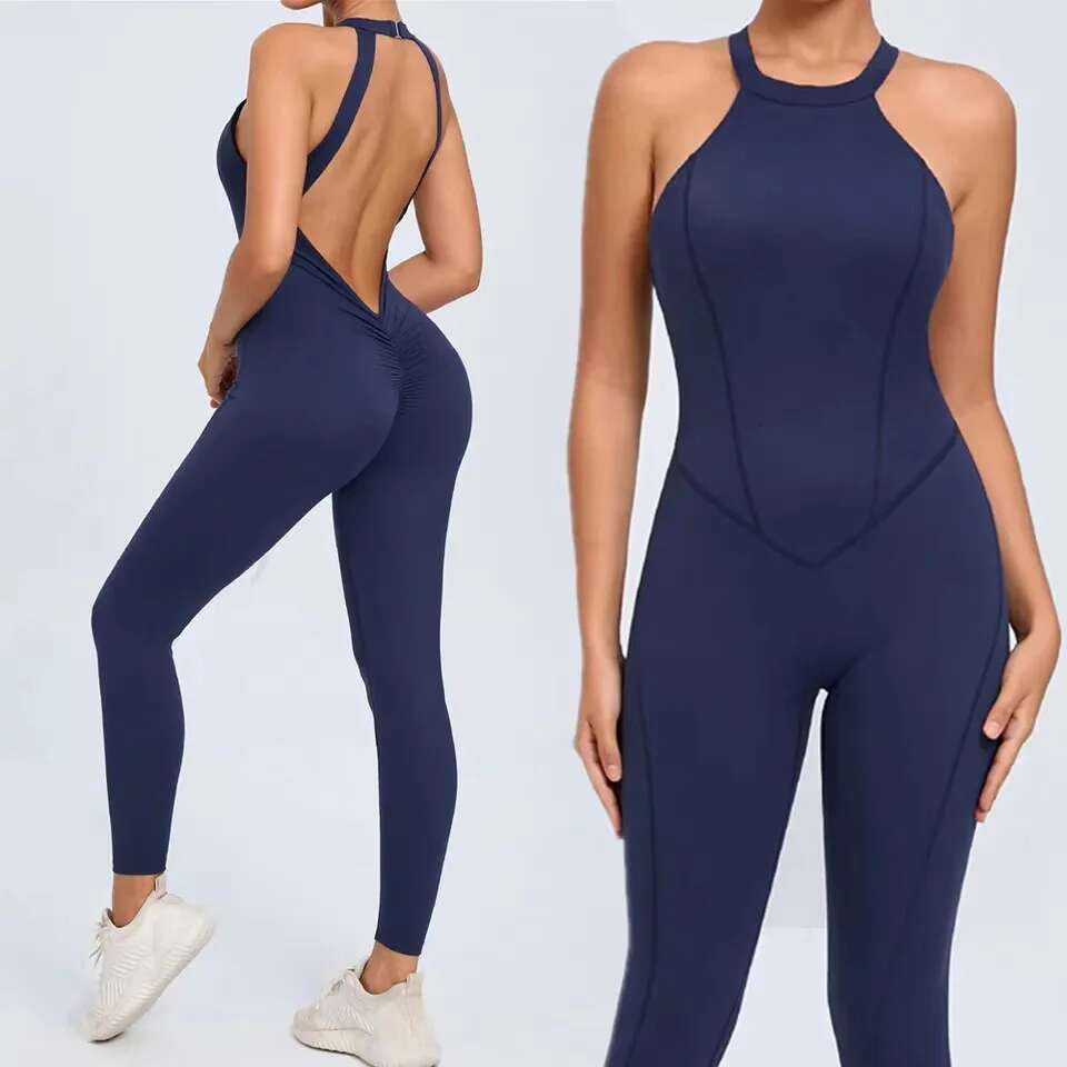 Buckle Neck Yoga Set Workout Legging Fiess Bodysuit Siamese Sports Women Tracksuit Gym One Piece Jumpsuit Active Wear KLMY