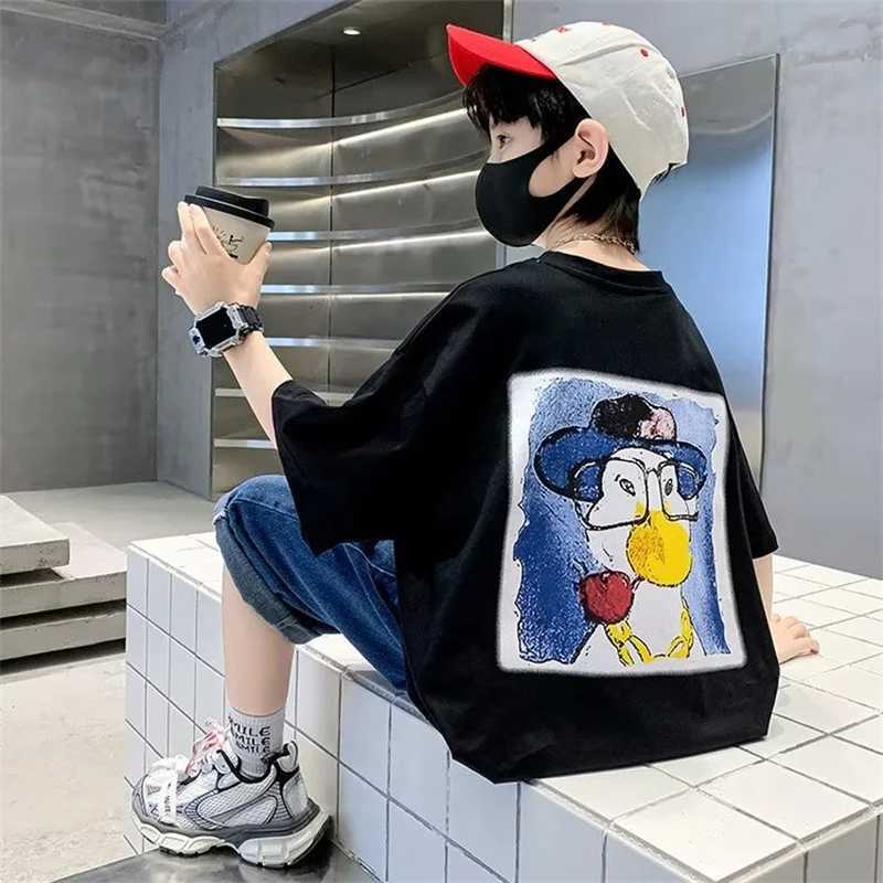 2023 Summer Kids Clothes Korean Fashion Print Short Sleeve Tops Tees Boys Girls Clothes 100% Cotton Cartoon T Shirts Children T250603