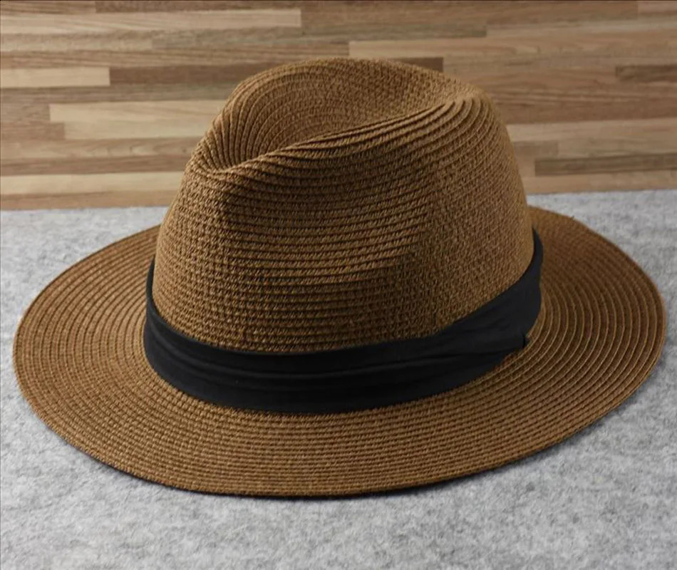 Over Size Straw Sun Hat for Men Big Head 62cm Panama Hats Male Outdoor Fishing Beach Foldable Jazz Top Hat Sunscreen Visor Hat 250303