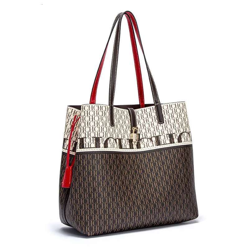 CH Alphabet Print Design Large Capacity Tote Daily Commuter Ladies Fashion Shoulder Bag Premium Versatile Leather