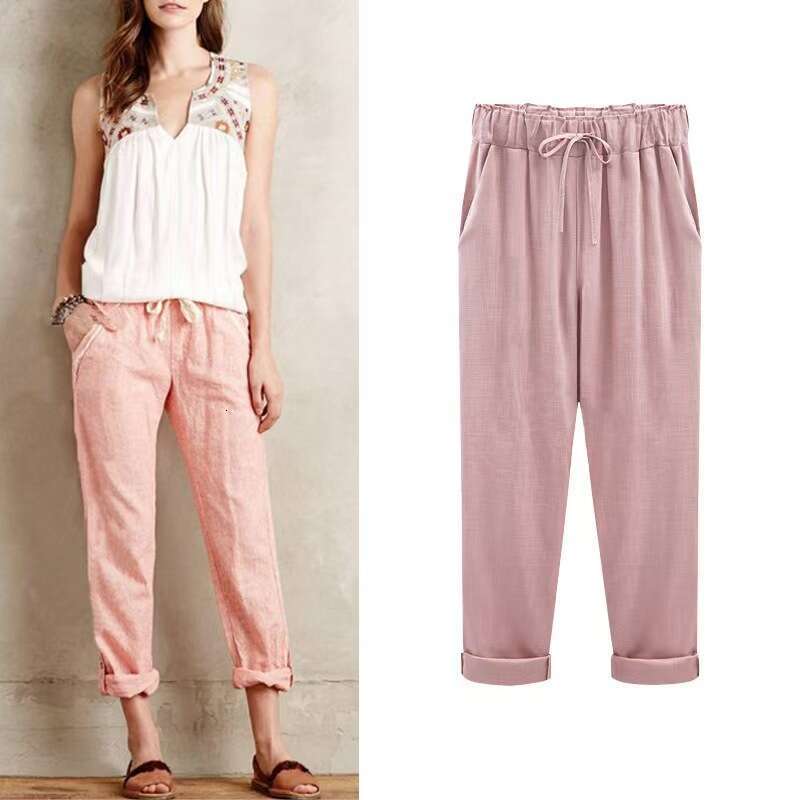 Spring summer size cotton en women's cropped pants, plus size, 200 pounds, fat mm, loose and n, 2025 new casual fashion trend clothing