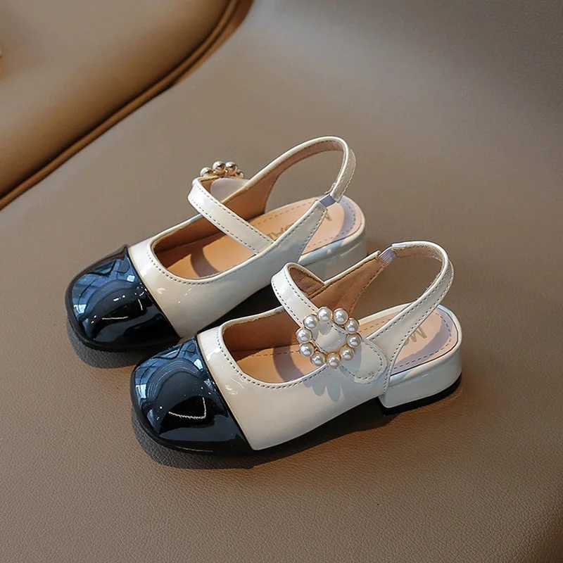 Patent Leatherette Heeled Slingback Sandals for Girl Elegant Wedding Party Shoes Kids Luxury Pearl Buckle Brand Design SandaliasT250306