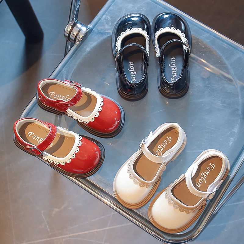 Autumn Little Girls Mary Janes Ruffles British Style School Children Leather Shoes 23-36 Solid Color Stylish Comfy Kids FlatsT250306