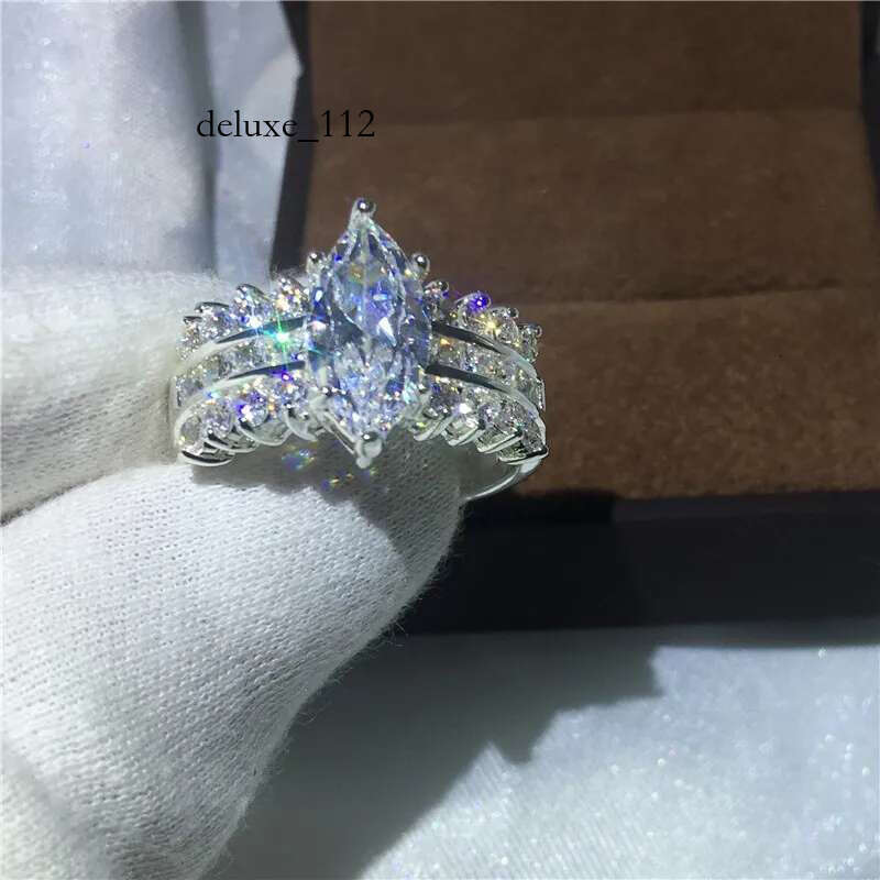 Vecalon 2016 Fashion Brand Handmade Marquise Cut 5ct Cz Simulated dia Sterg Sier Engagement Band Wedding Ring for Women