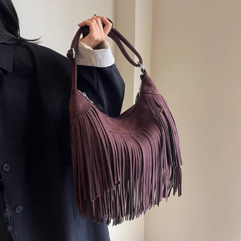 Shoulder Handbag Tassel Purse Satchel Adjustable Strap Modern Fringe Tote Purse Fashion Vacation Laptop Work 250306