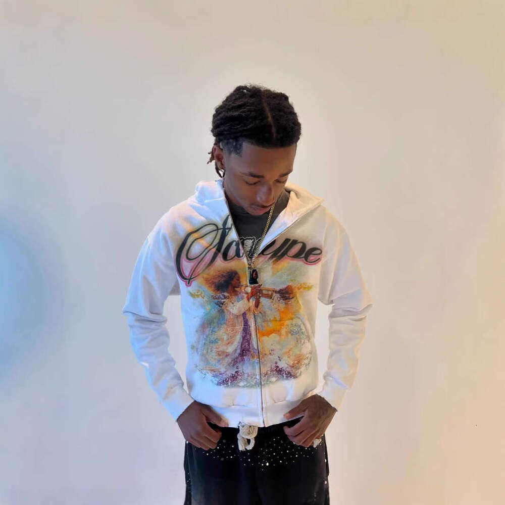 American oversized regular printed pattern zipper jacket casual versatile slimming sweatshirt