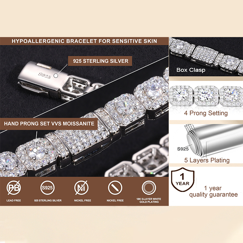 Iced Out Moissanite Halo Tennis Bracelet for Women Men S Sterling Sier Gold Plated Jewelry with GRA Bracelets Gifts