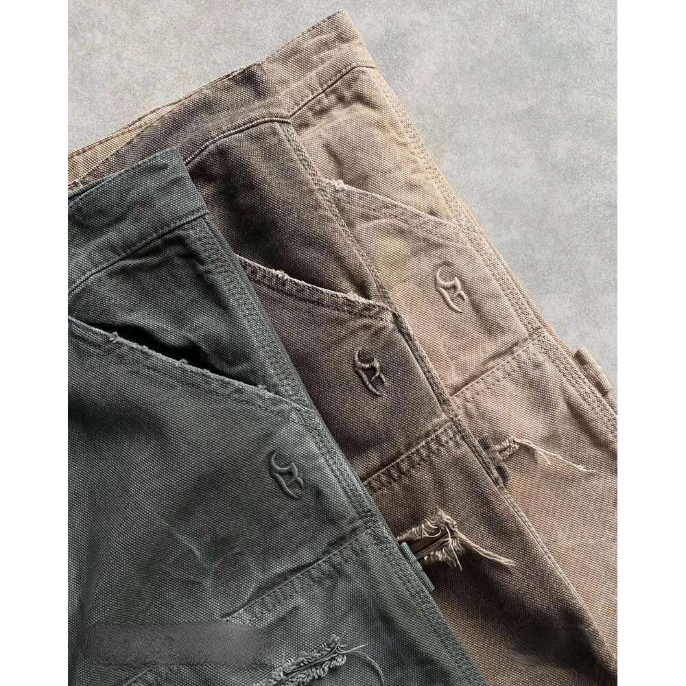 Summer Hip Hop Punk Wash Denim Men Y2k Vintage Ripped Hole Baggy Work Haruku Jorts Basketball Shorts Streetwear