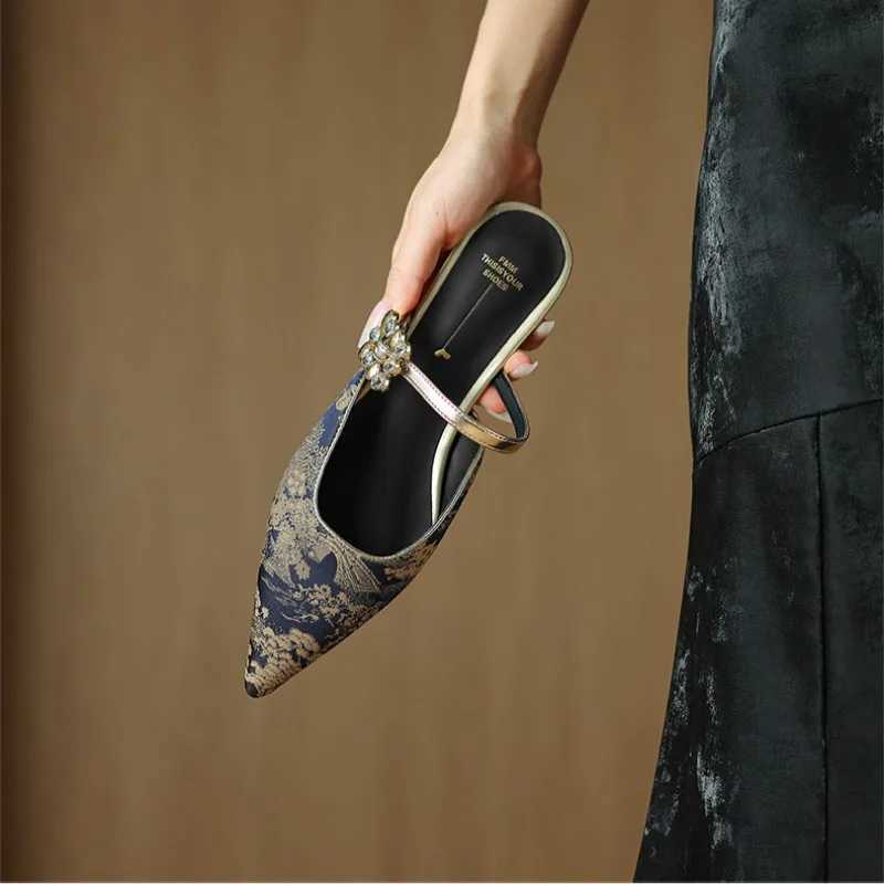 Wan Loafers Fem Slippers Thin H Floor Luxury Slides Cover Toes Med New Design Plain Fabric Fi Elegant Womens Shoes Y250306