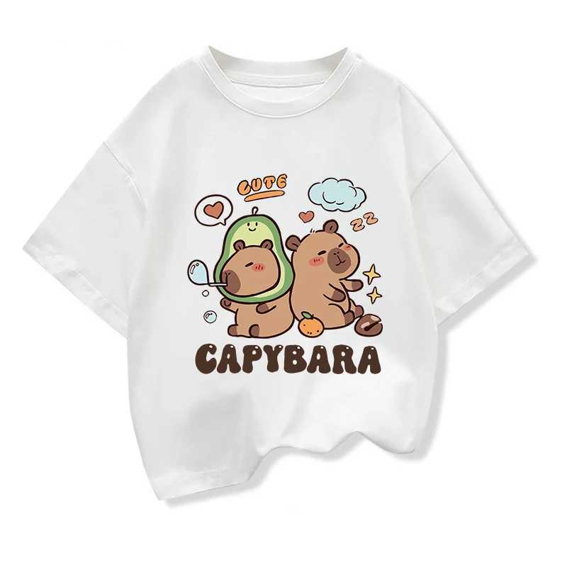 2025 New Kids Shirts Capybara Printed Cartoon T Shirt for Girls Summer Animal Printing Boy T Shirt Tops Tees Children Clothes T250603
