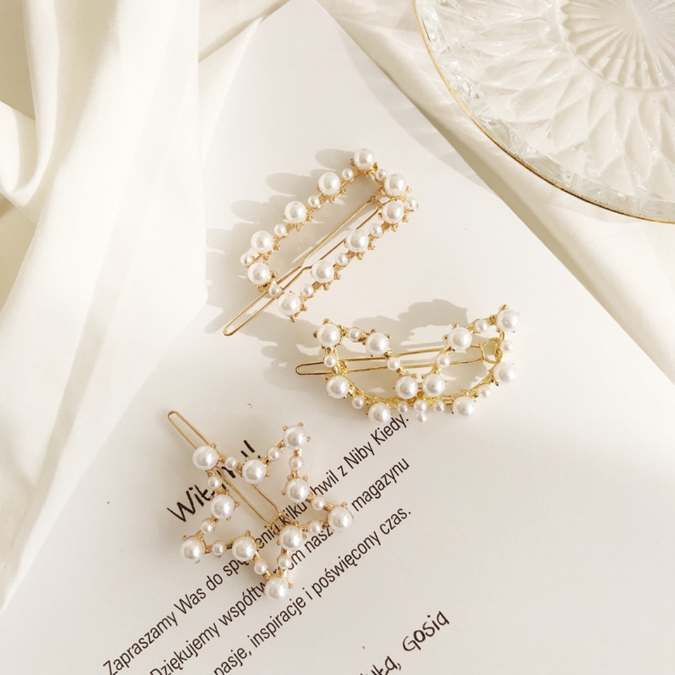 5pcs/lot Metal Elegant Pearls Hair Clips Pin for Women Fashion Geometric Barrettes Headwear Girls Sweet Hairpins Hair Styling Accessorie