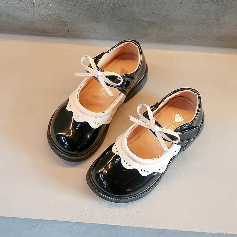 Children Mary Janes Red Black Ruffles Bowknot Patent Leather Kids Princess Shoes 21-30 Round Toe Spring Fashion Girls Flat ShoeT250306