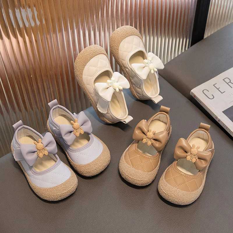 Girls Mary Janes Cute Flat Sewing Pu Leather Little Children Leather Shoes Pu 21-30 Hook-loop Anti-slip Lovely Kids Spring ShoeT250306