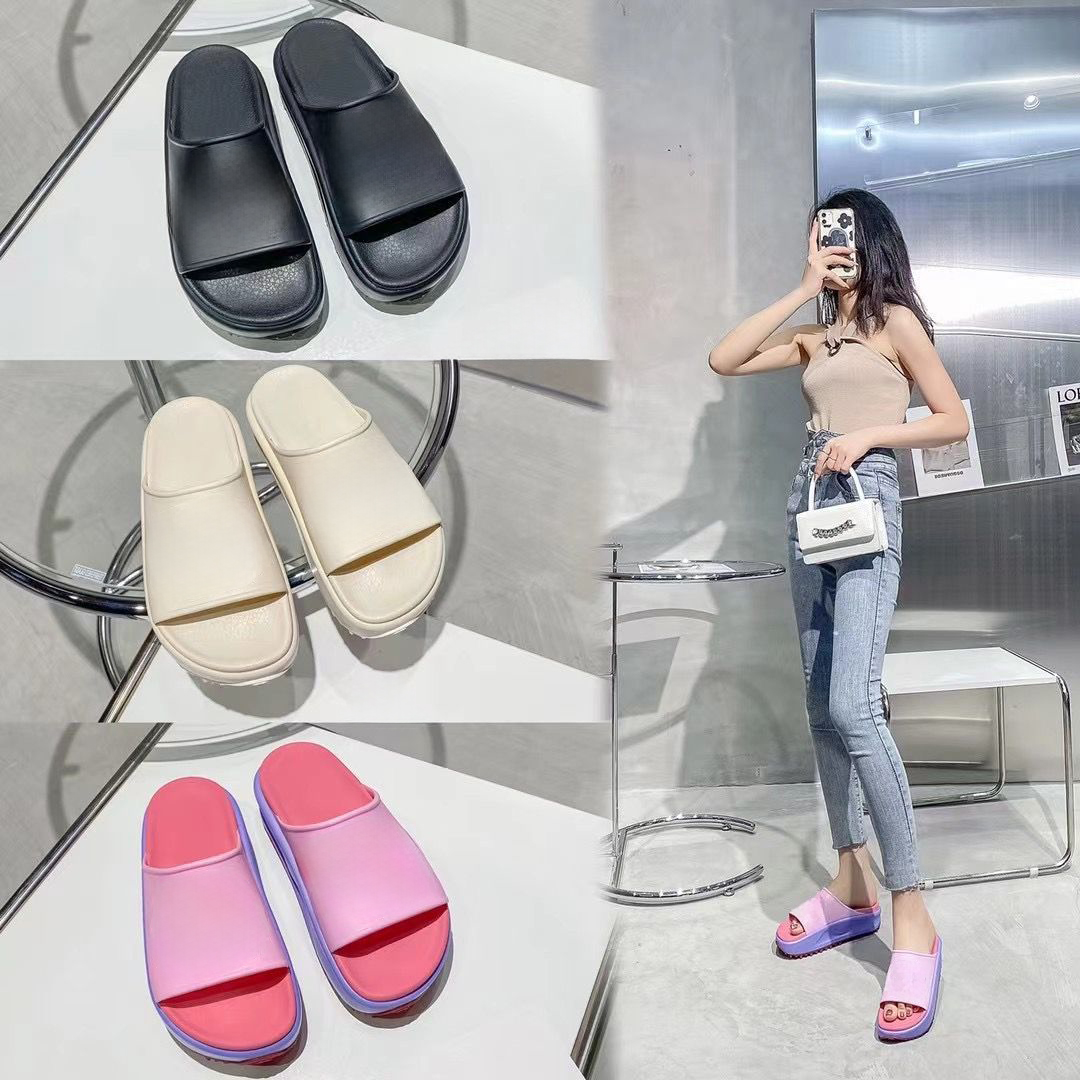 Designer Womens Slippers Rubber Embossed Thick Sole Beach Sandals Pink Brown Black EU 35-42