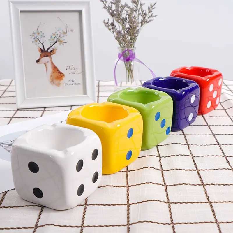 Modern Square Dice Ceramic Ashtray Large Capacity Art Dice Ashtray Car Indoor Soot Storage Crafts Birthday Gifts Home DecorationC250306