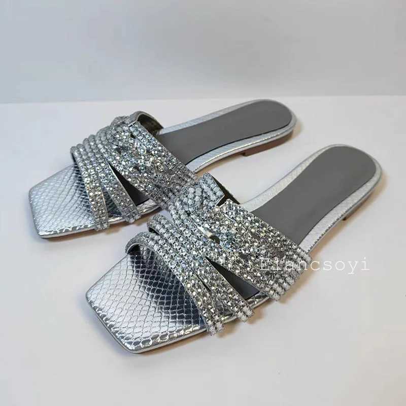 2025 Summer Shining Rhine Decorative Sliding Block Warms Outdoor Fi Sandals Square Toe Smooth Block Shoulder Casual Beach Shoes Y250306