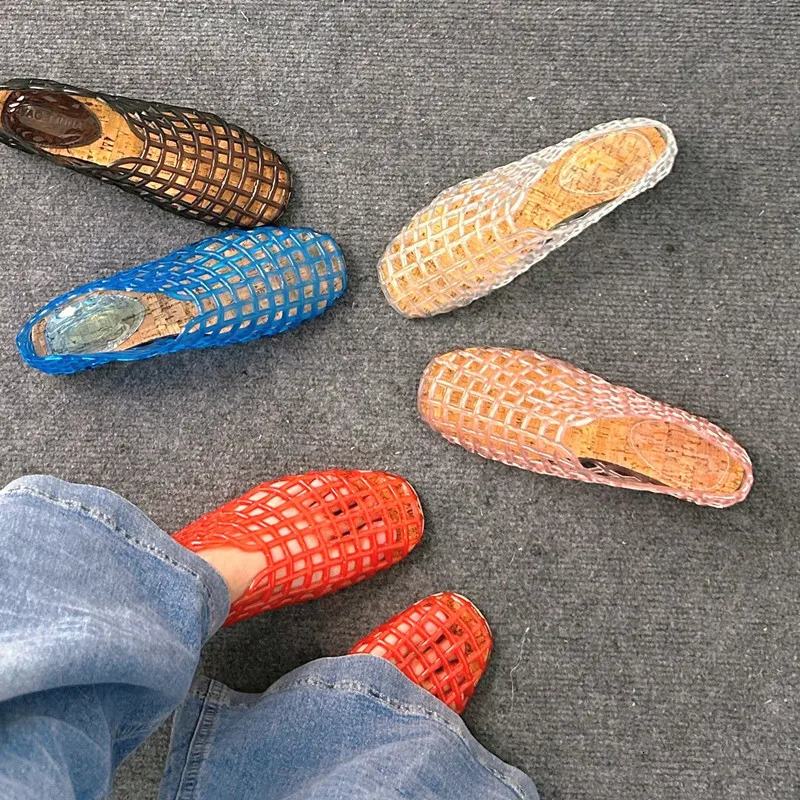 Ins style Fashion Transparent Jelly Shoes Women Hollow out Loafers Flats Casual Vacation Beach Summer Sandals Walking Lazy Shoes 250305
